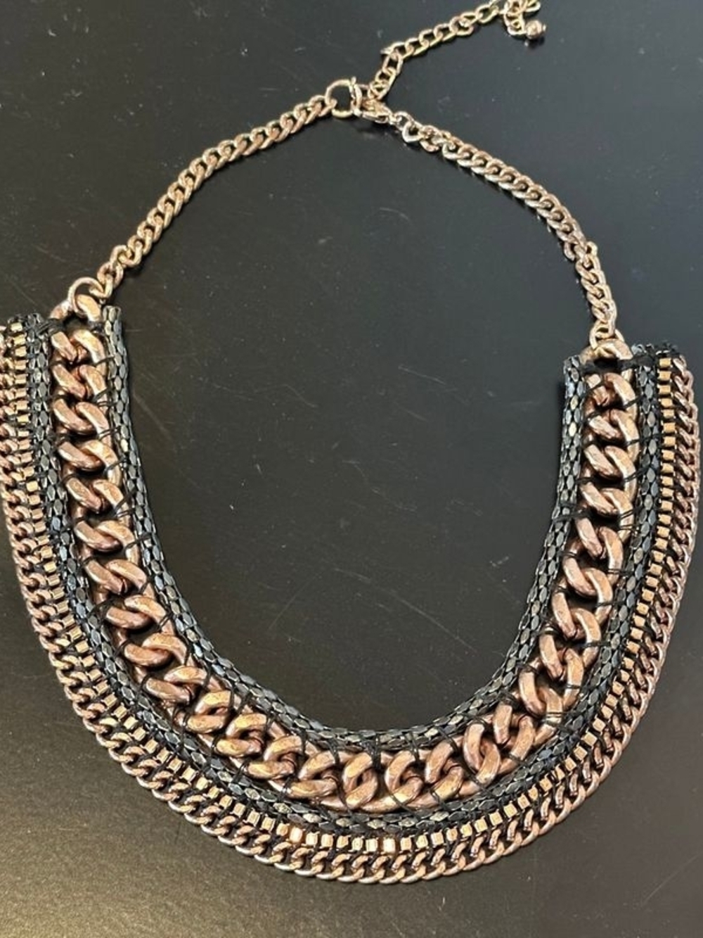 Black and Rose Gold Statement Collar Necklace